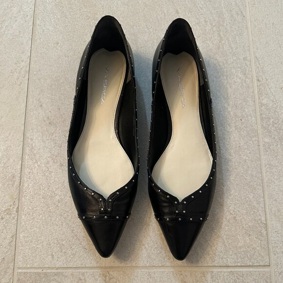 VIA SPIGA BLACK SILVER STUDDED POINT TOE BALLET FLATS SIZE 8 CITY CONTEMPORARY - Picture 2 of 8